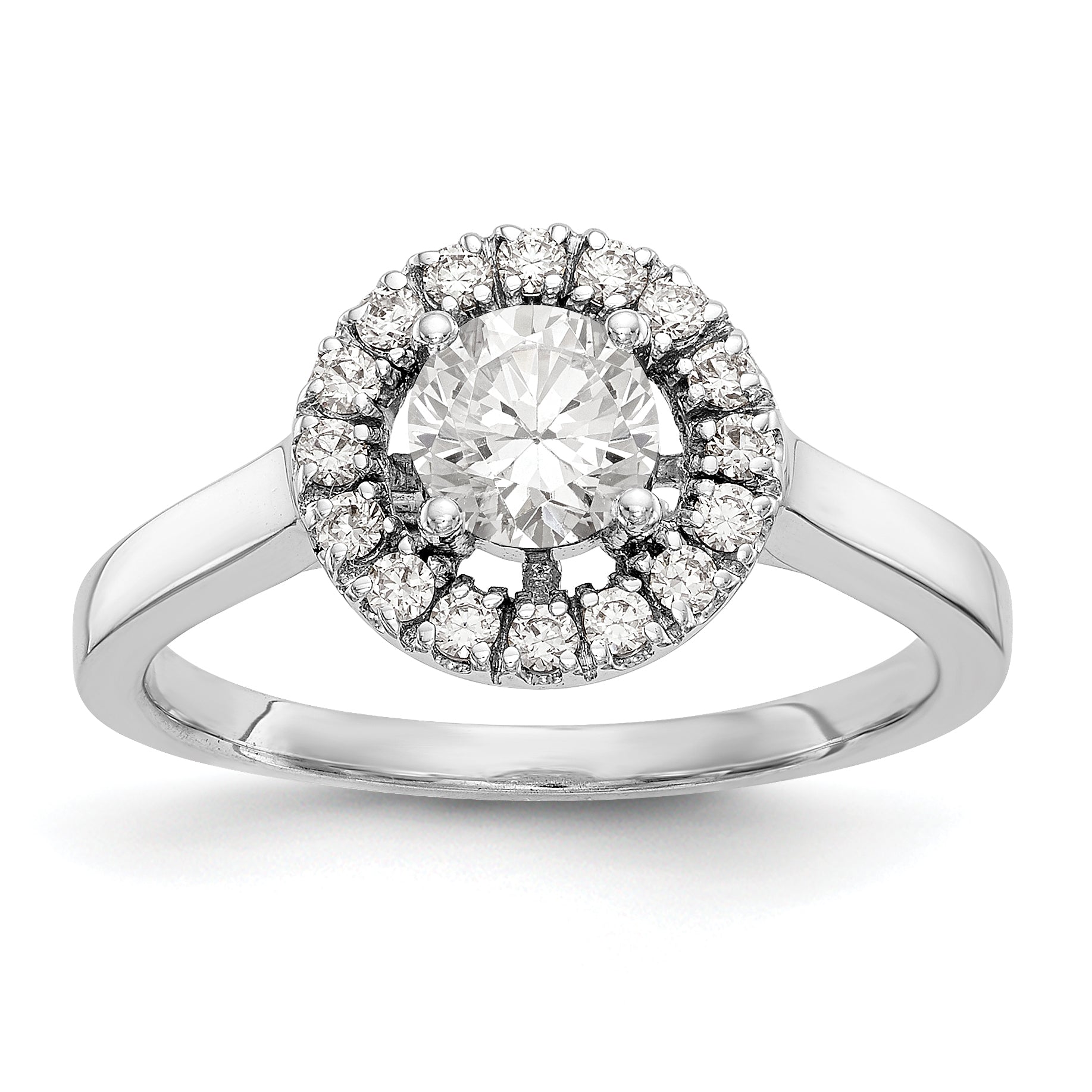 14K White Gold Round Simulated Diamond Halo Engagement Ring