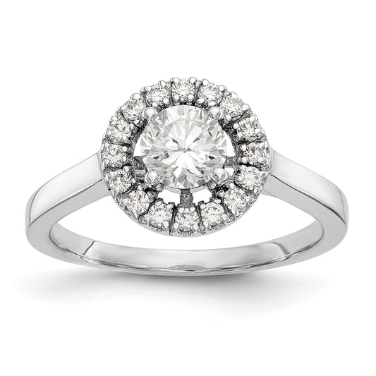 14K White Gold Round Simulated Diamond Halo Engagement Ring