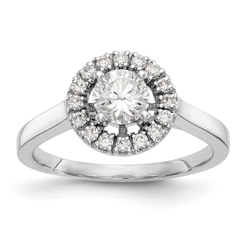 14K White Gold Round Simulated Diamond Halo Engagement Ring