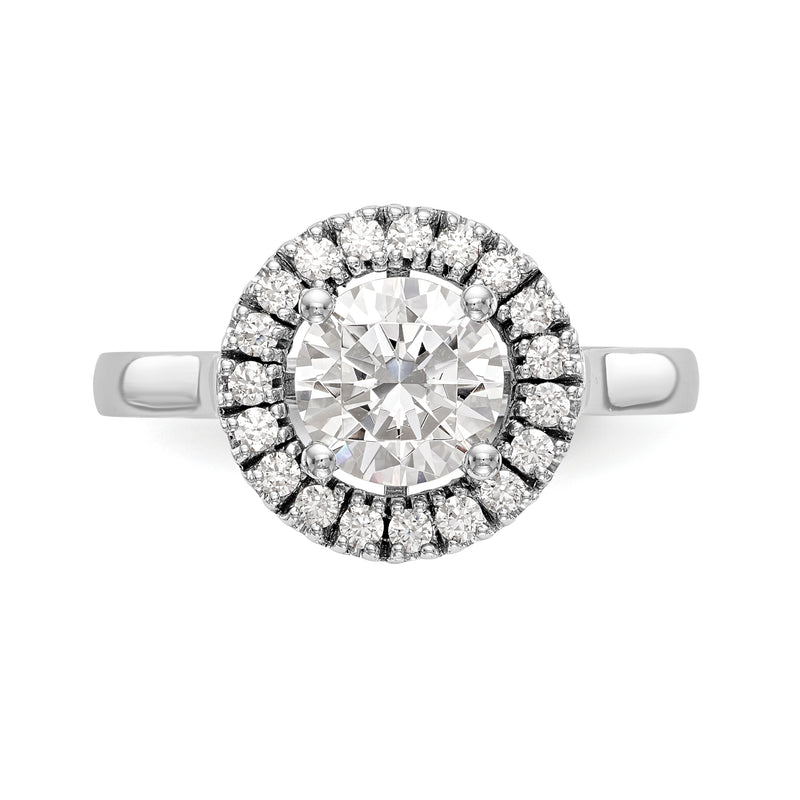 14K White Gold Round Simulated Diamond Halo Engagement Ring