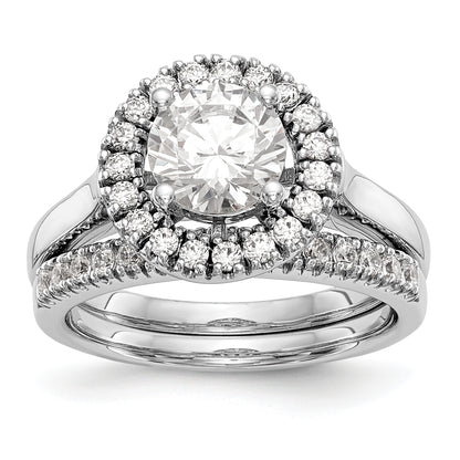 14K White Gold Round Simulated Diamond Halo Engagement Ring