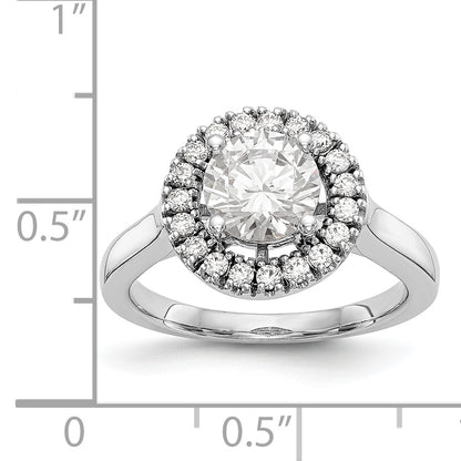 14K White Gold Round Simulated Diamond Halo Engagement Ring