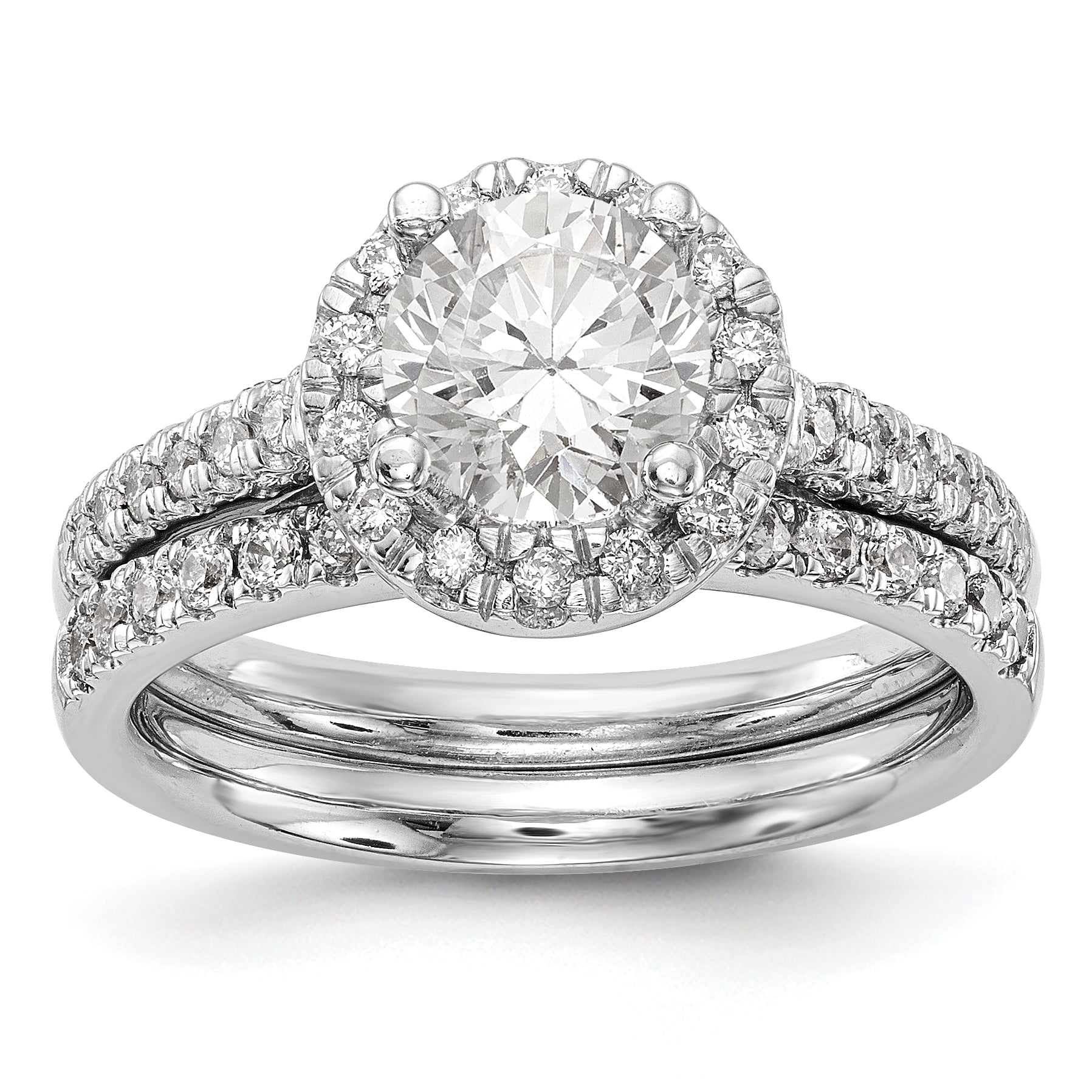 14K White Gold Round Simulated Diamond Halo Engagement Ring