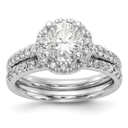 14K White Gold Round Simulated Diamond Halo Engagement Ring