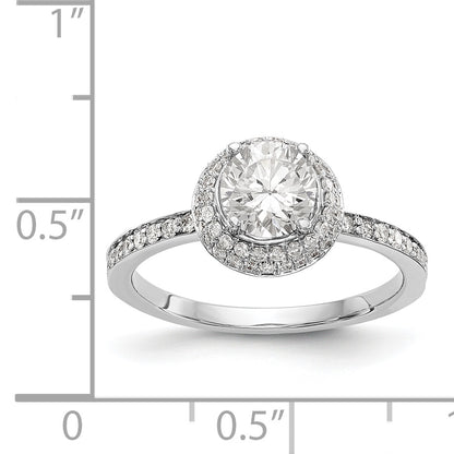 14K White Gold Round Simulated Diamond Halo Engagement Ring