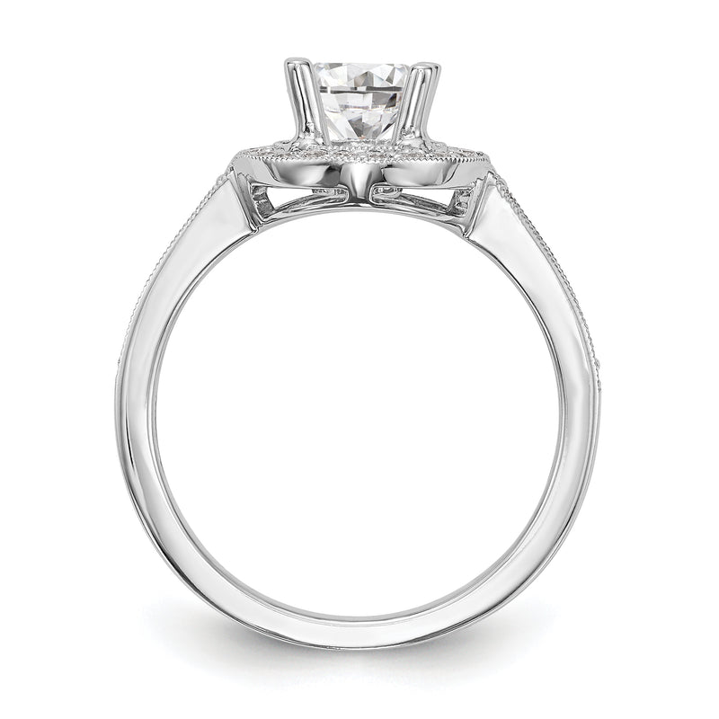 14K White Gold Round Simulated Diamond Halo Engagement Ring