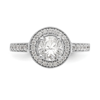14K White Gold Round Simulated Diamond Halo Engagement Ring