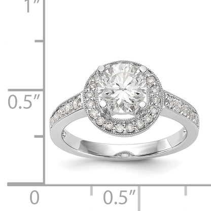 14K White Gold Round Simulated Diamond Halo Engagement Ring