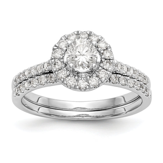 3/4 Ct. Natural  Round Diamond Halo Engagement Bridal Ring Set 14K White Gold