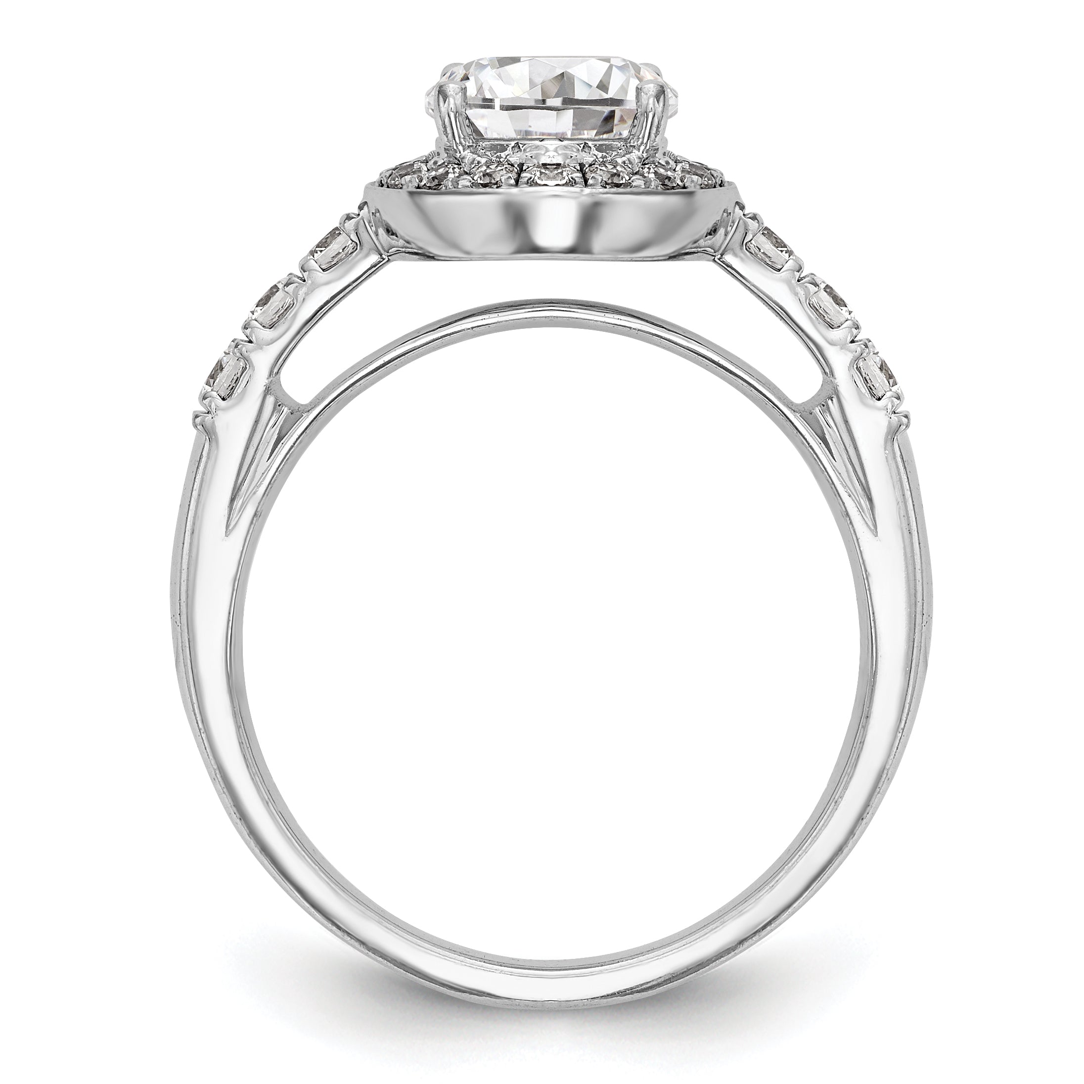 14K White Gold Round Simulated Diamond Halo Engagement Ring