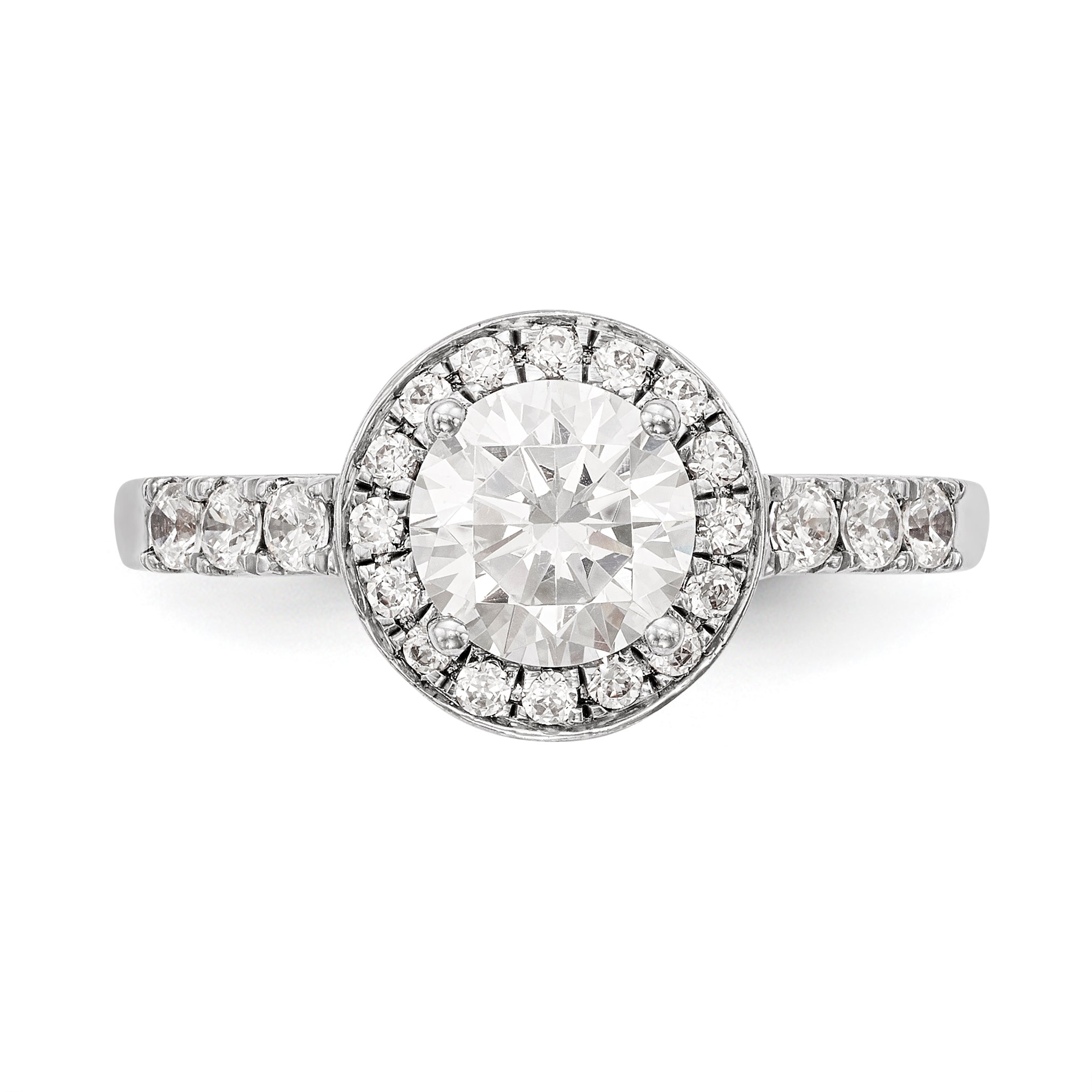 14K White Gold Round Simulated Diamond Halo Engagement Ring