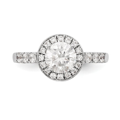 14K White Gold Round Simulated Diamond Halo Engagement Ring