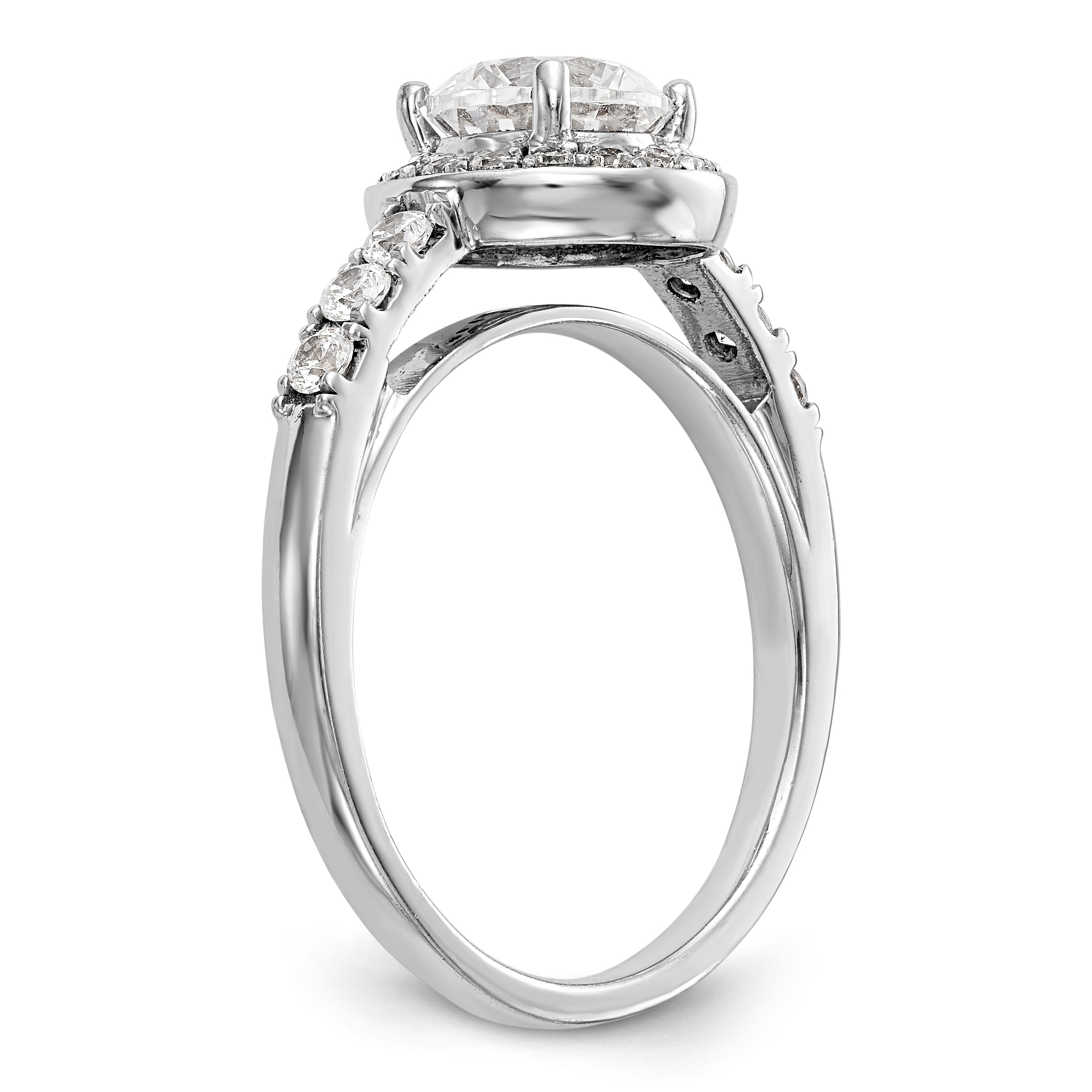 14K White Gold Round Simulated Diamond Halo Engagement Ring