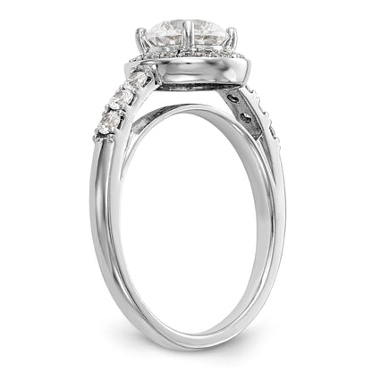 14K White Gold Round Simulated Diamond Halo Engagement Ring