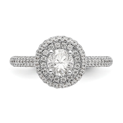 14K White Gold Round Simulated Diamond Halo Engagement Ring