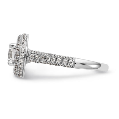 14K White Gold Round Simulated Diamond Halo Engagement Ring
