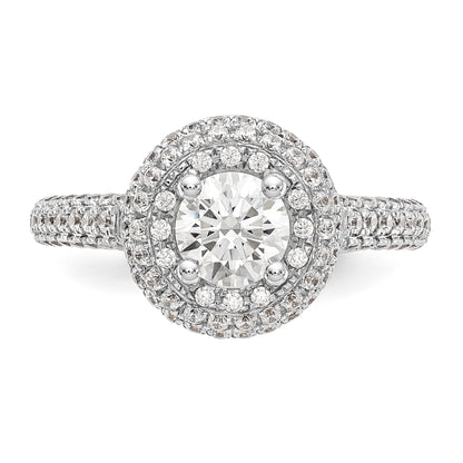 14K White Gold Round Simulated Diamond Halo Engagement Ring