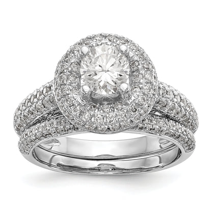 14K White Gold Round Simulated Diamond Halo Engagement Ring
