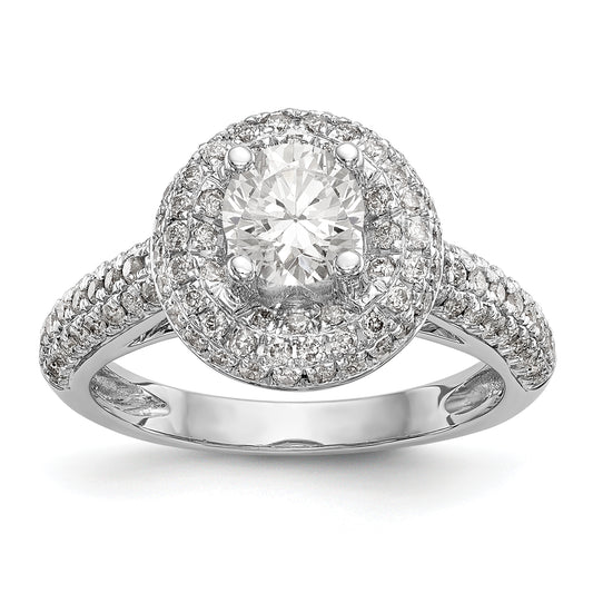 14K White Gold Round Simulated Diamond Halo Engagement Ring