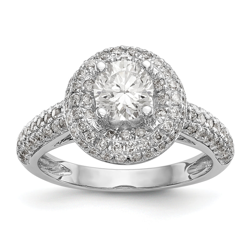 14K White Gold Round Simulated Diamond Halo Engagement Ring