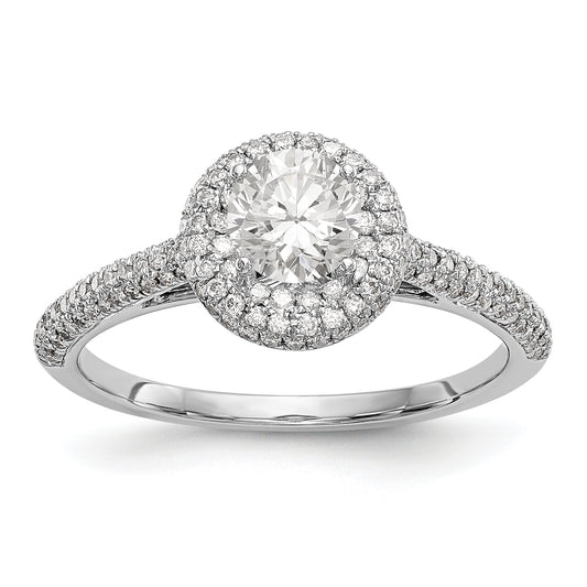14K White Gold Round Simulated Diamond Halo Engagement Ring