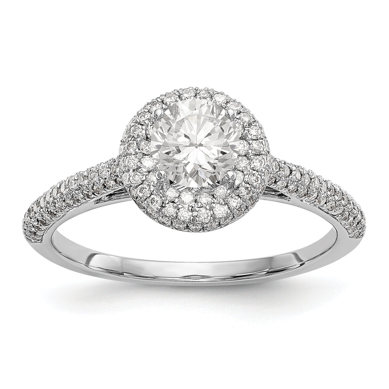14K White Gold Round Simulated Diamond Halo Engagement Ring