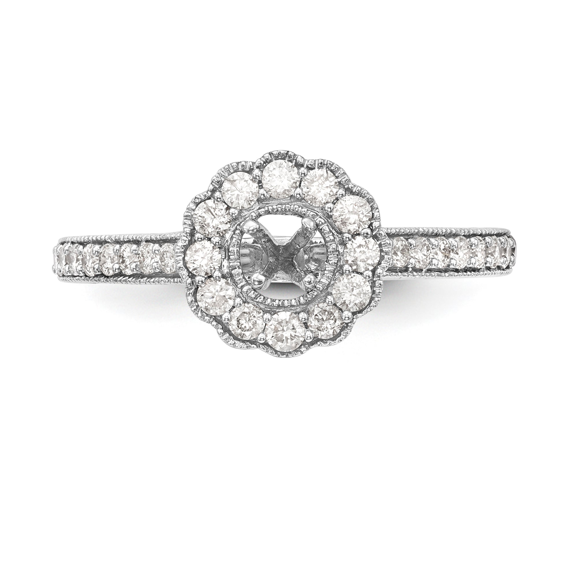 14K White Gold Round Simulated Diamond Halo Engagement Ring