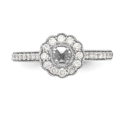 14K White Gold Round Simulated Diamond Halo Engagement Ring
