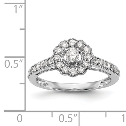 14K White Gold Round Simulated Diamond Halo Engagement Ring