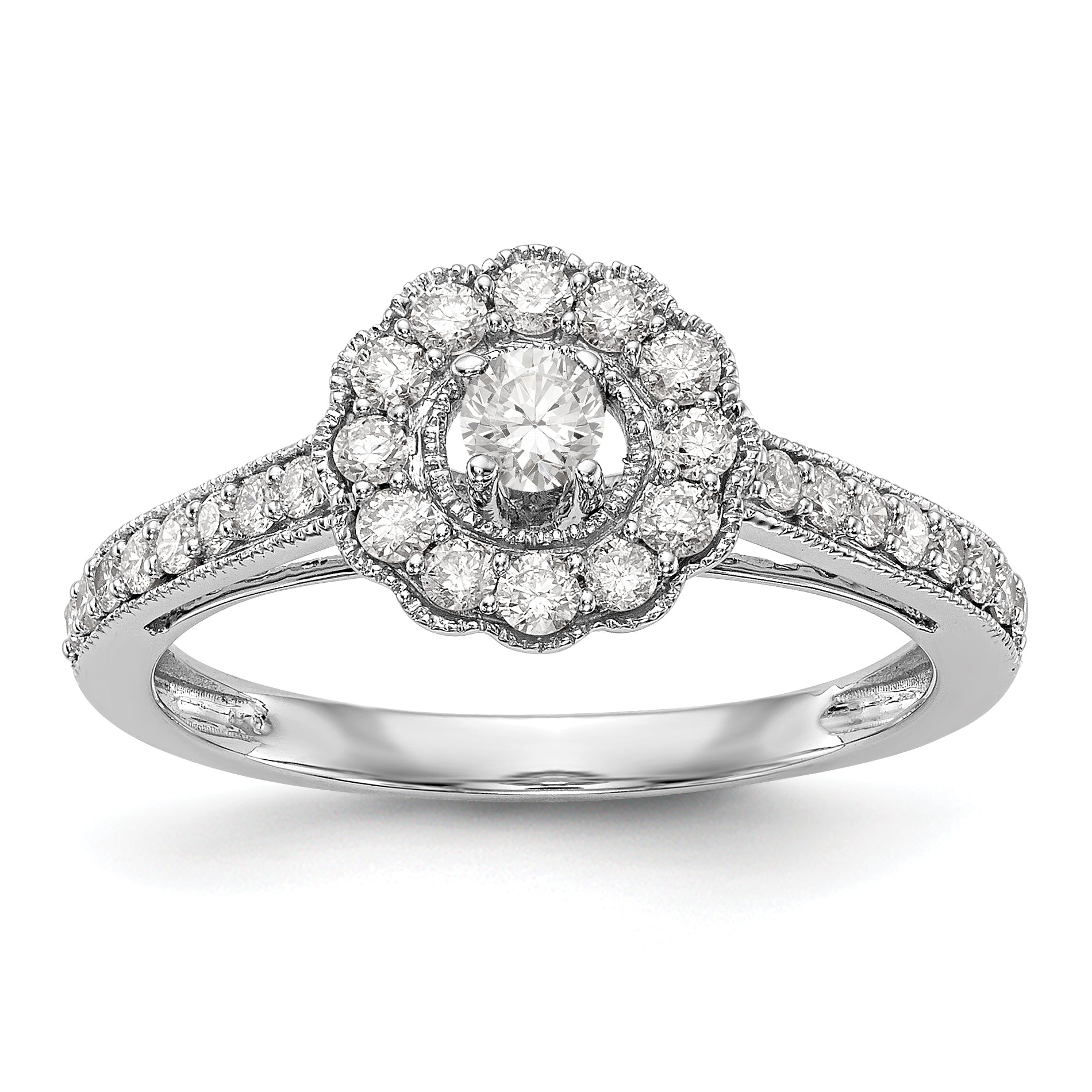 14K White Gold Round Simulated Diamond Halo Engagement Ring