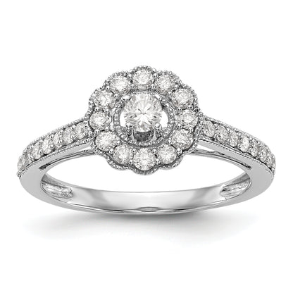 14K White Gold Round Simulated Diamond Halo Engagement Ring