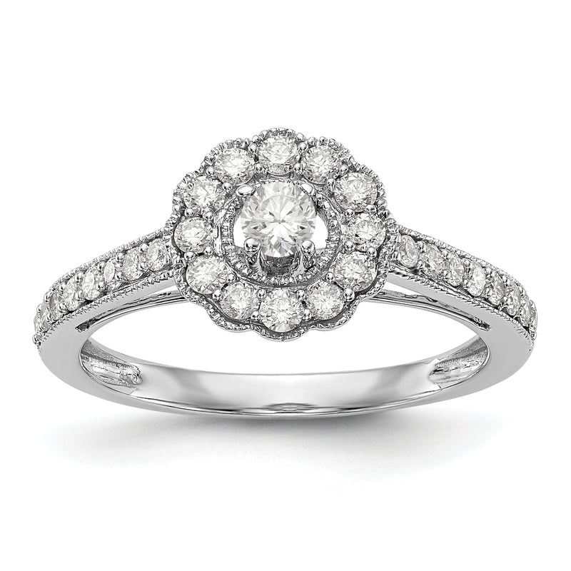 14K White Gold Round Simulated Diamond Halo Engagement Ring