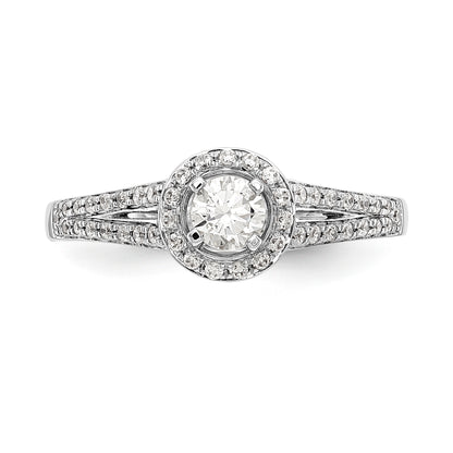 14K White Gold Round Simulated Diamond Halo Engagement Ring