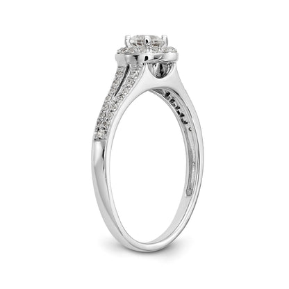 14K White Gold Round Simulated Diamond Halo Engagement Ring
