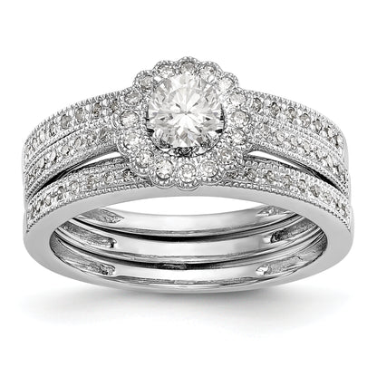 14K White Gold Round Simulated Diamond Halo Engagement Ring