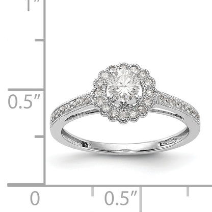 14K White Gold Round Simulated Diamond Halo Engagement Ring