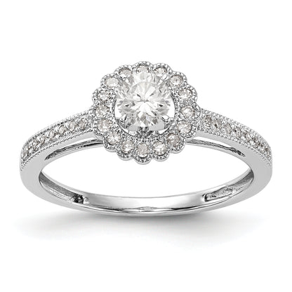 14K White Gold Round Simulated Diamond Halo Engagement Ring