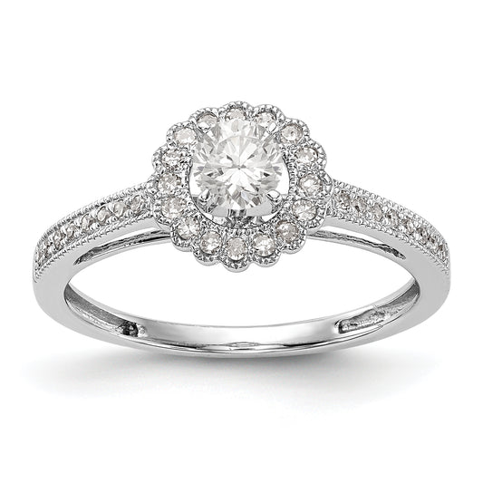 14K White Gold Round Simulated Diamond Halo Engagement Ring