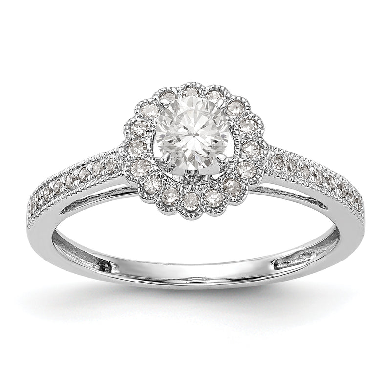 14K White Gold Round Simulated Diamond Halo Engagement Ring