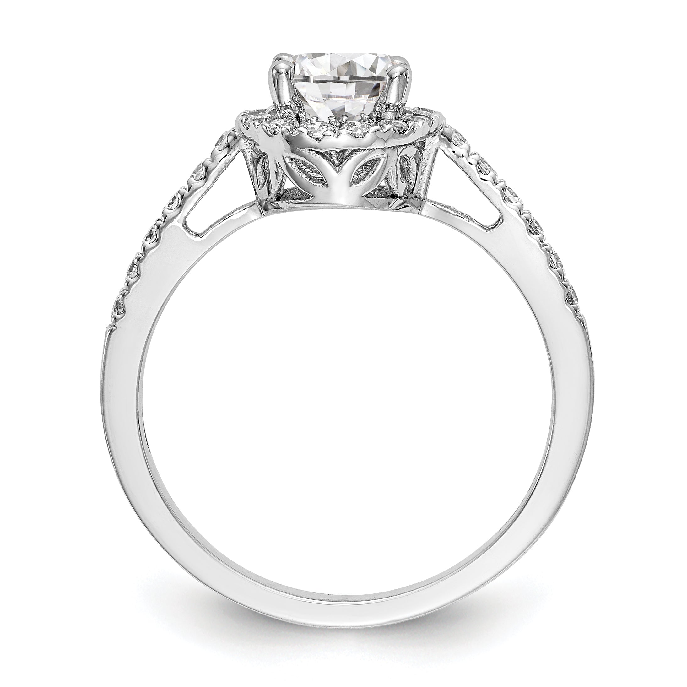14K White Gold Round Simulated Diamond Halo Engagement Ring