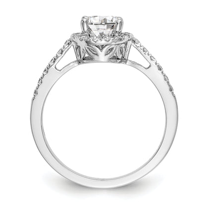 14K White Gold Round Simulated Diamond Halo Engagement Ring