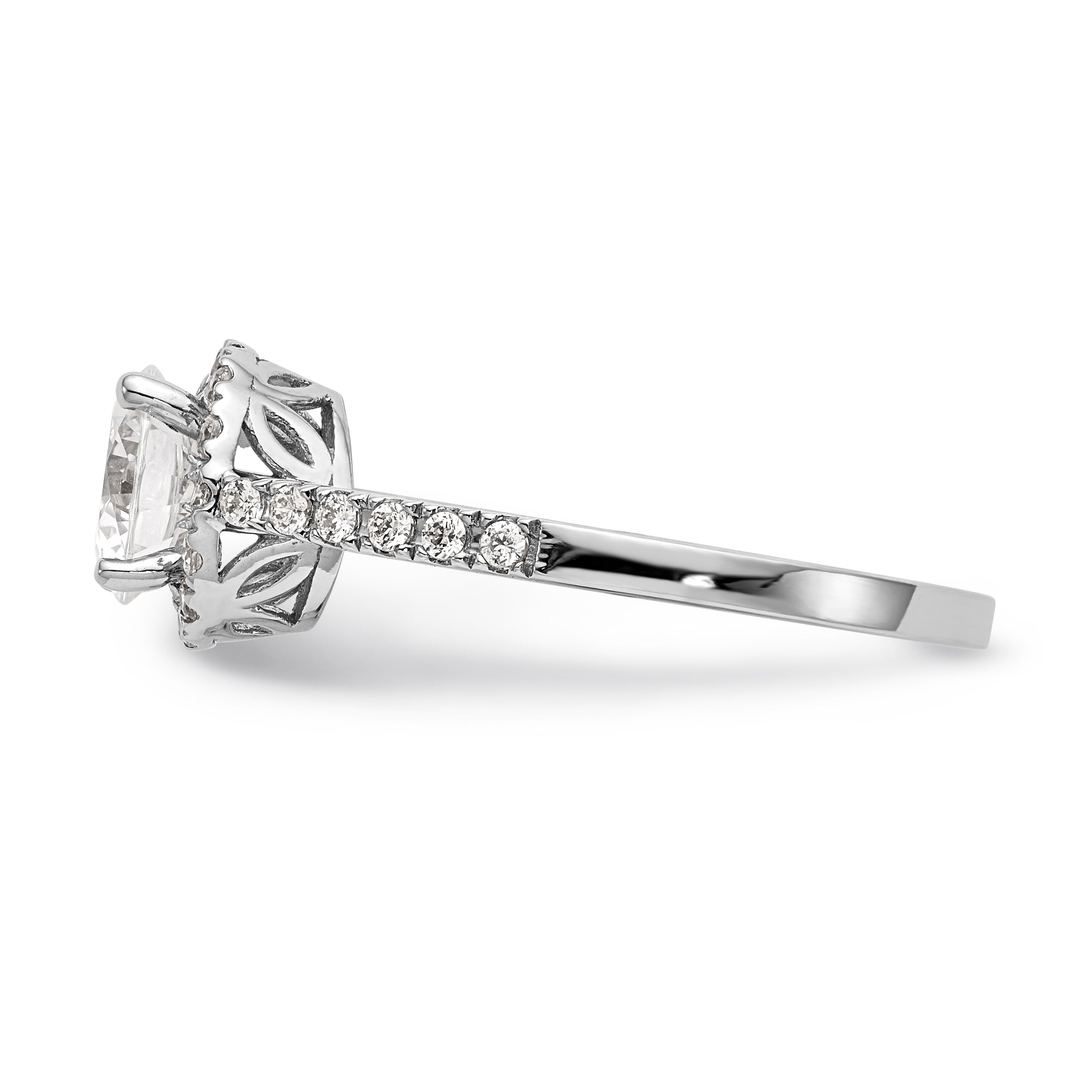 14K White Gold Round Simulated Diamond Halo Engagement Ring