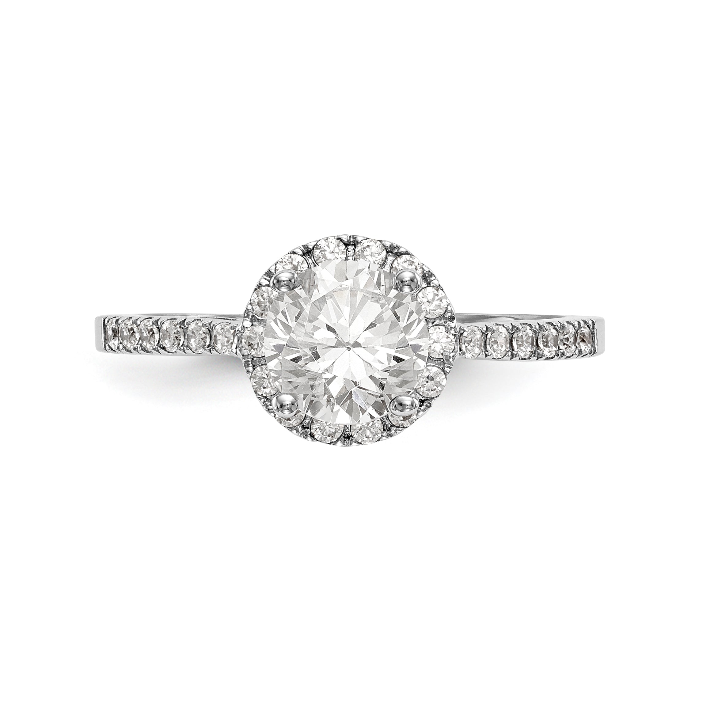 14K White Gold Round Simulated Diamond Halo Engagement Ring