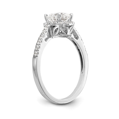 14K White Gold Round Simulated Diamond Halo Engagement Ring