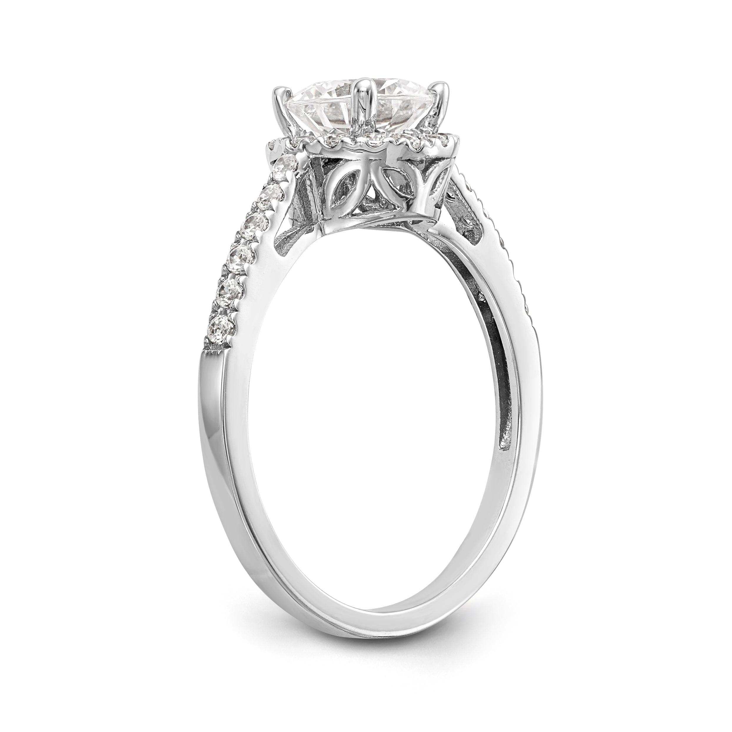 14K White Gold Round Simulated Diamond Halo Engagement Ring