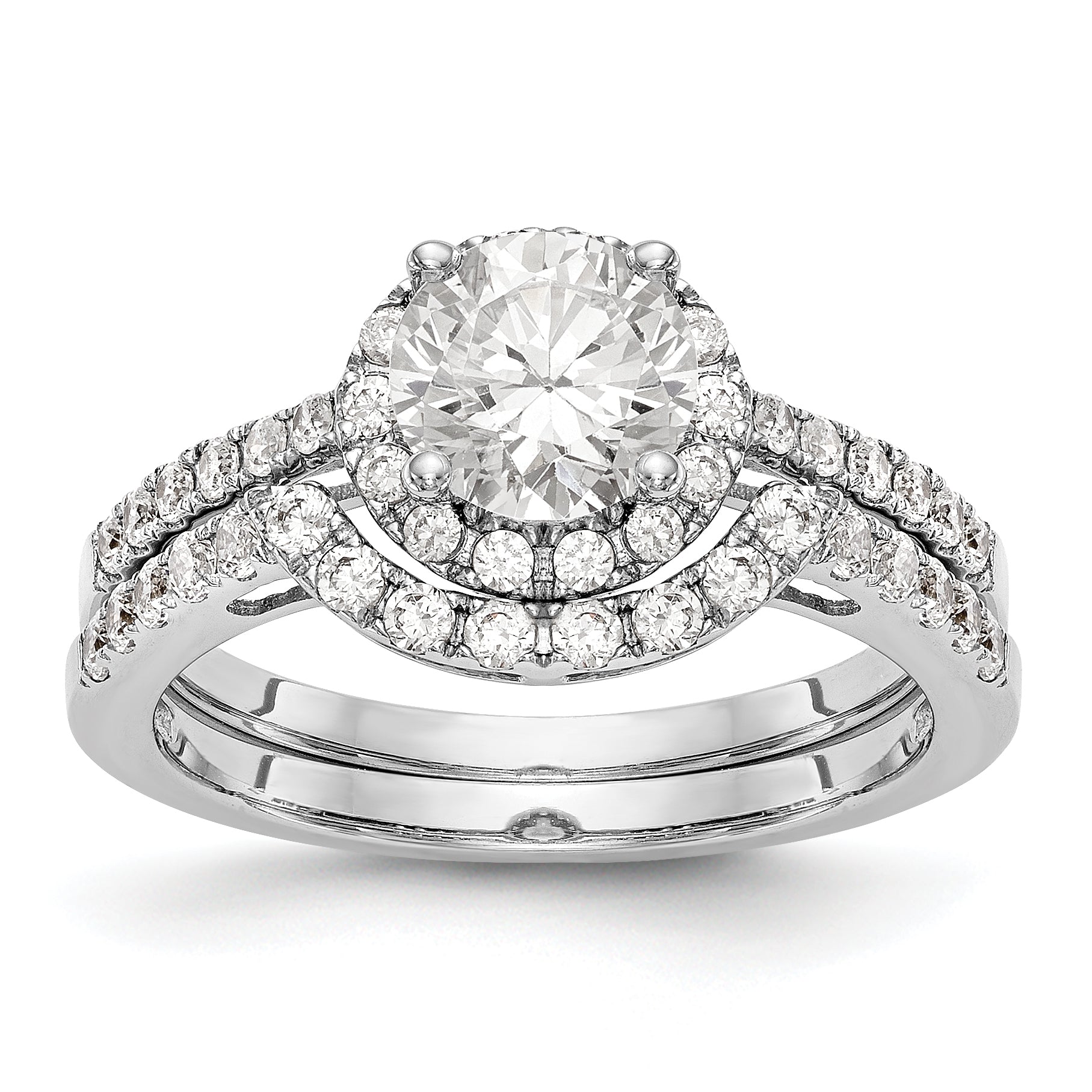 14K White Gold Round Simulated Diamond Halo Engagement Ring