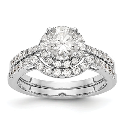14K White Gold Round Simulated Diamond Halo Engagement Ring