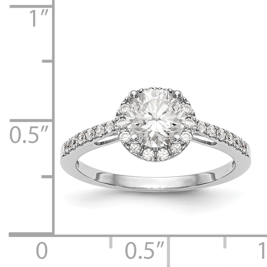 14K White Gold Round Simulated Diamond Halo Engagement Ring