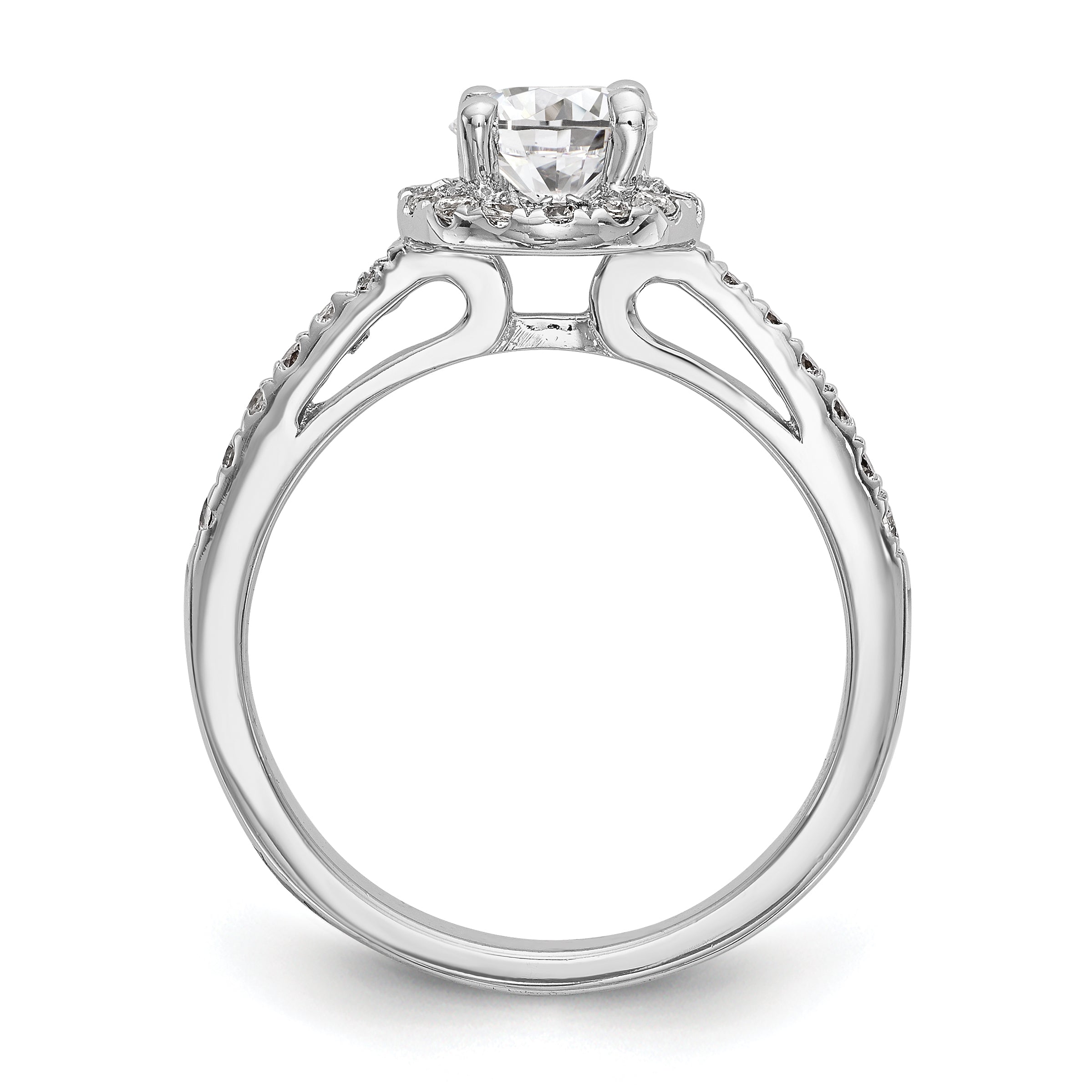 14K White Gold Round Simulated Diamond Halo Engagement Ring