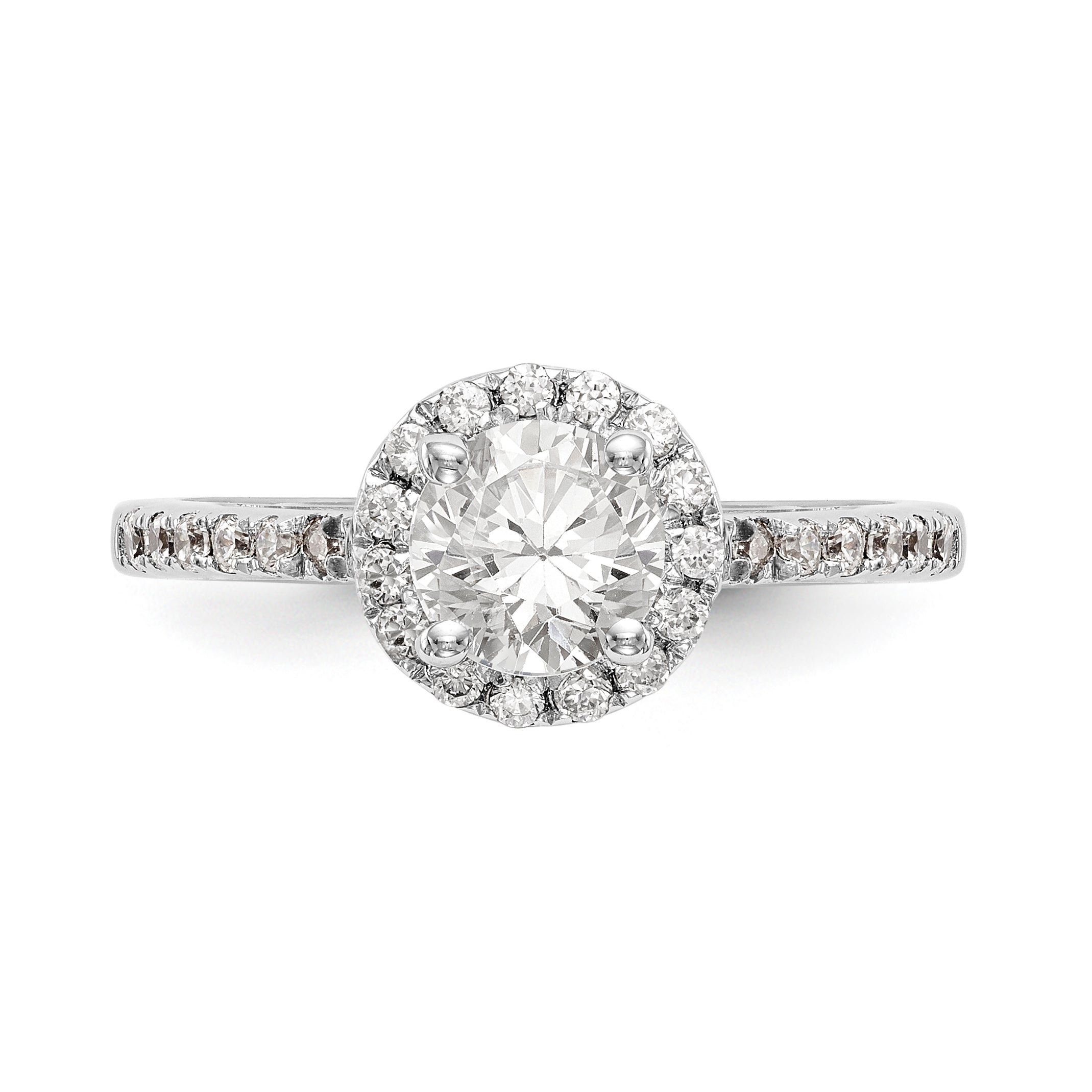 14K White Gold Round Simulated Diamond Halo Engagement Ring